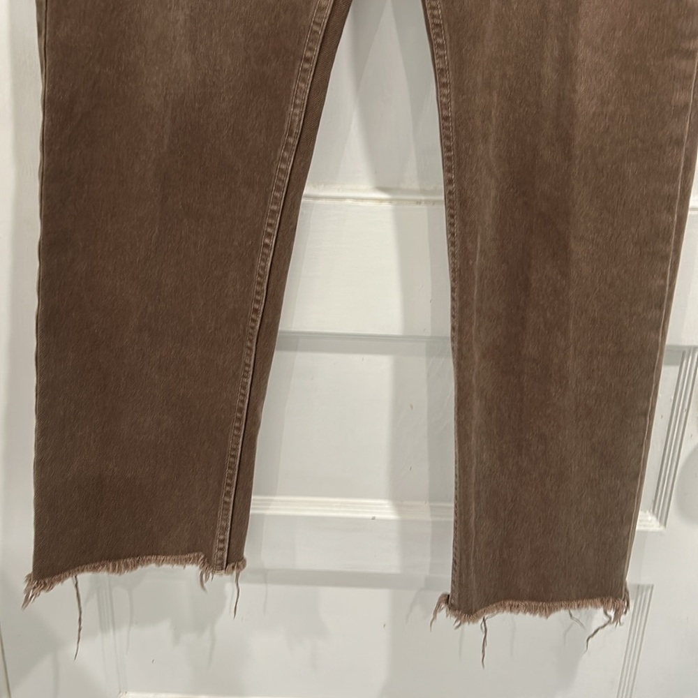 MOUSSY Vintage Emery Wide Straight Raw Hem Button Fly Jeans in Brown - 28 - Picture 10 of 15
